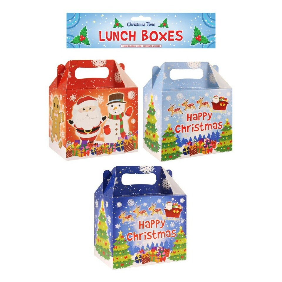 image 1 of Pack of 6 Christmas Party Lunch Box 3 Assorted design 14l X9.5w X12h Cm