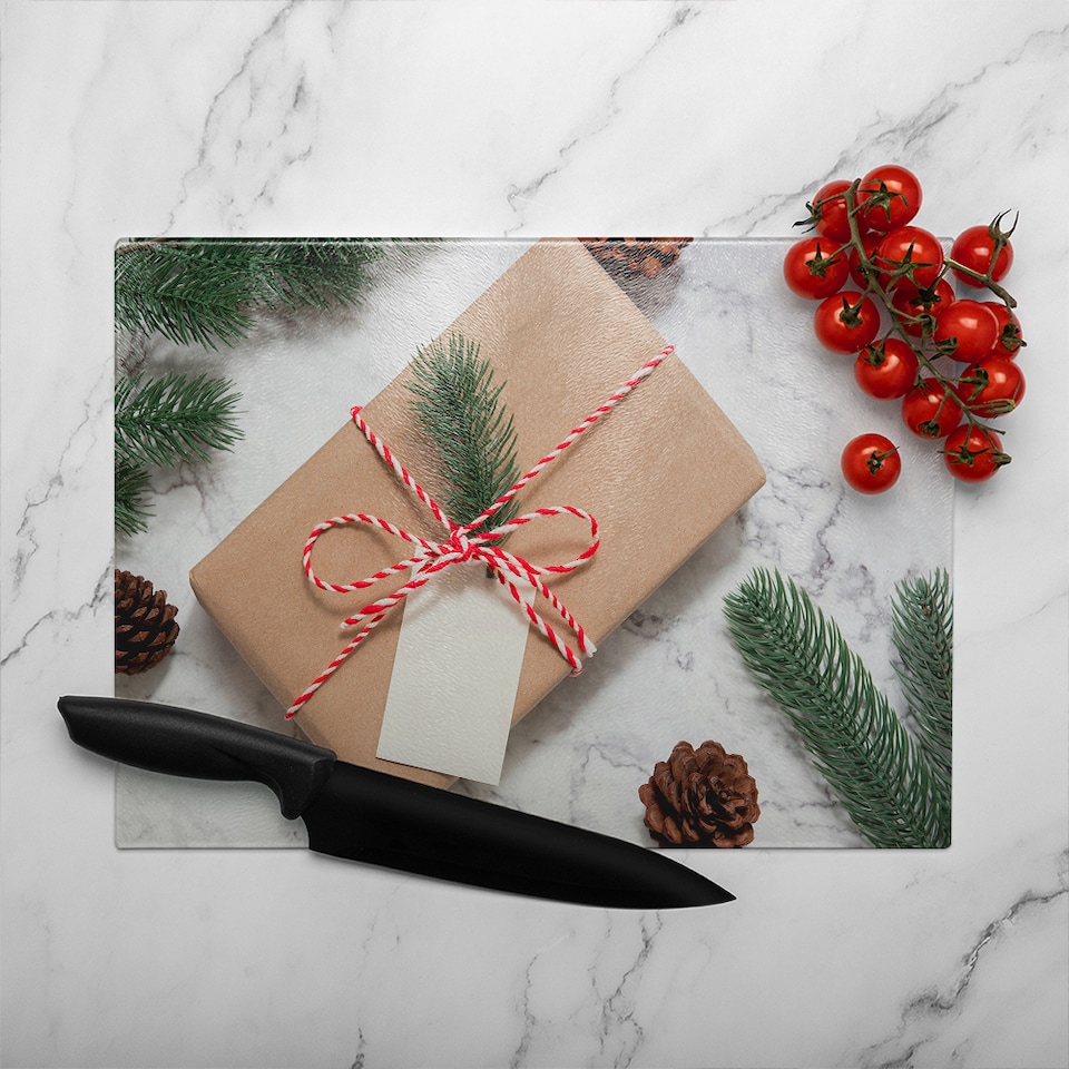 image 1 of Christmas Gift Box Dining Glass Chopping Board | Multi