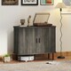 image 2 of HOMCOM Sideboard Storage Cabinet with Slatted Tambour Sliding Doors Grey Grey | Black