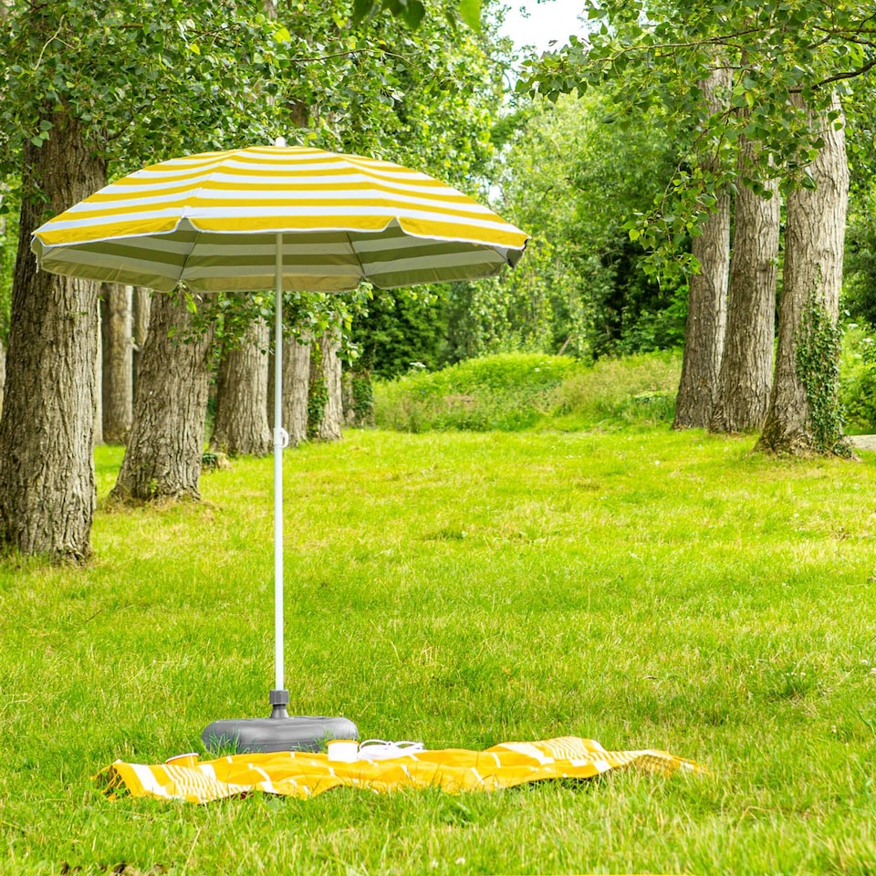 image 1 of Harbour Housewares Metal Beach Parasol - 1.8m  - Yellow Stripe