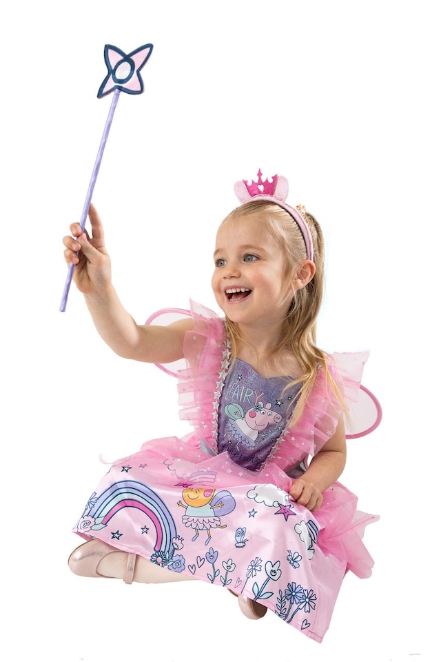 image 1 of Officially Licensed Peppa Pig Fairy Princess Dress With Tiara & Wand Girls Costume - Fancy Dress, Parties, and Role Play - Ages 1-6 | Pink | Pink | 1-2 years
