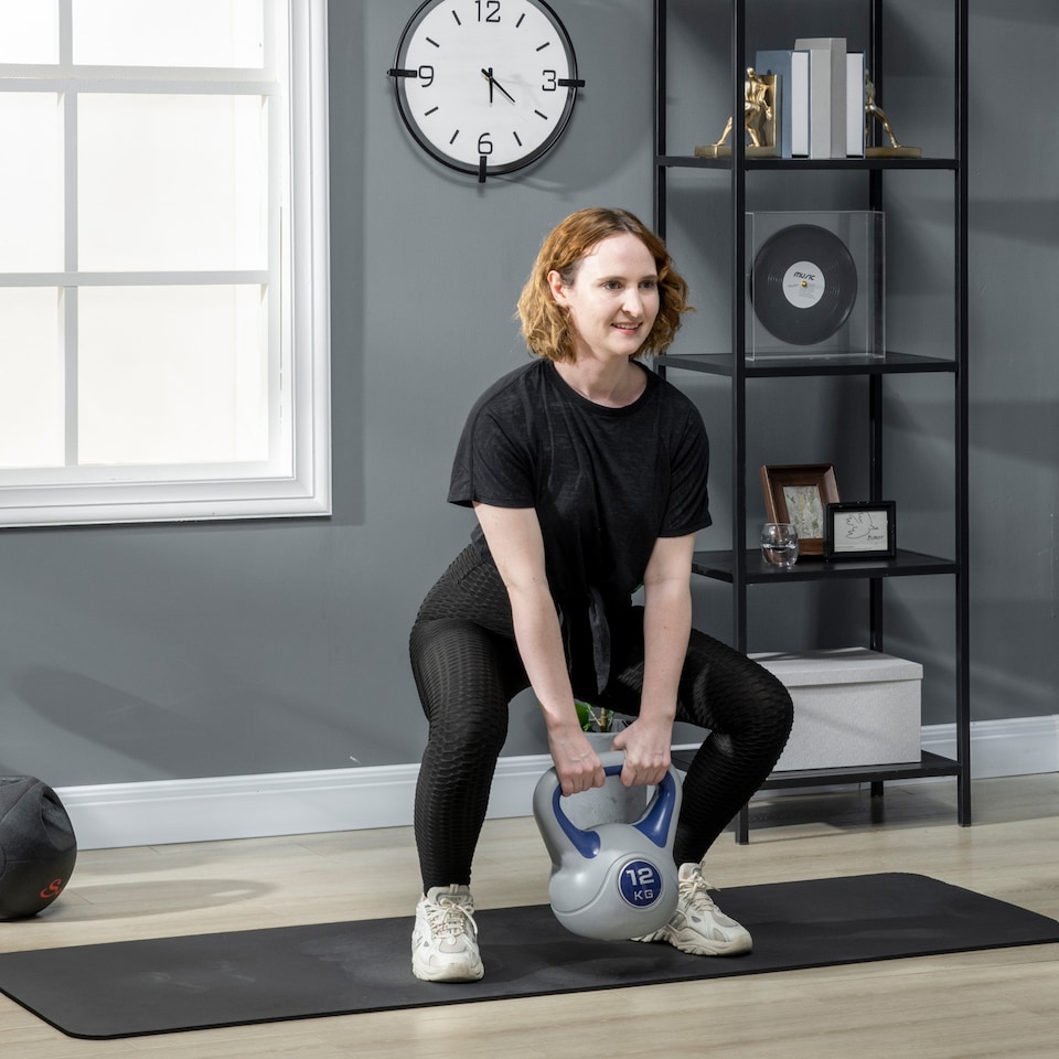 image 1 of SPORTNOW 12kg Kettle Bell with Handle for Home Gym, Dark Blue and Grey | Blue | Blue
