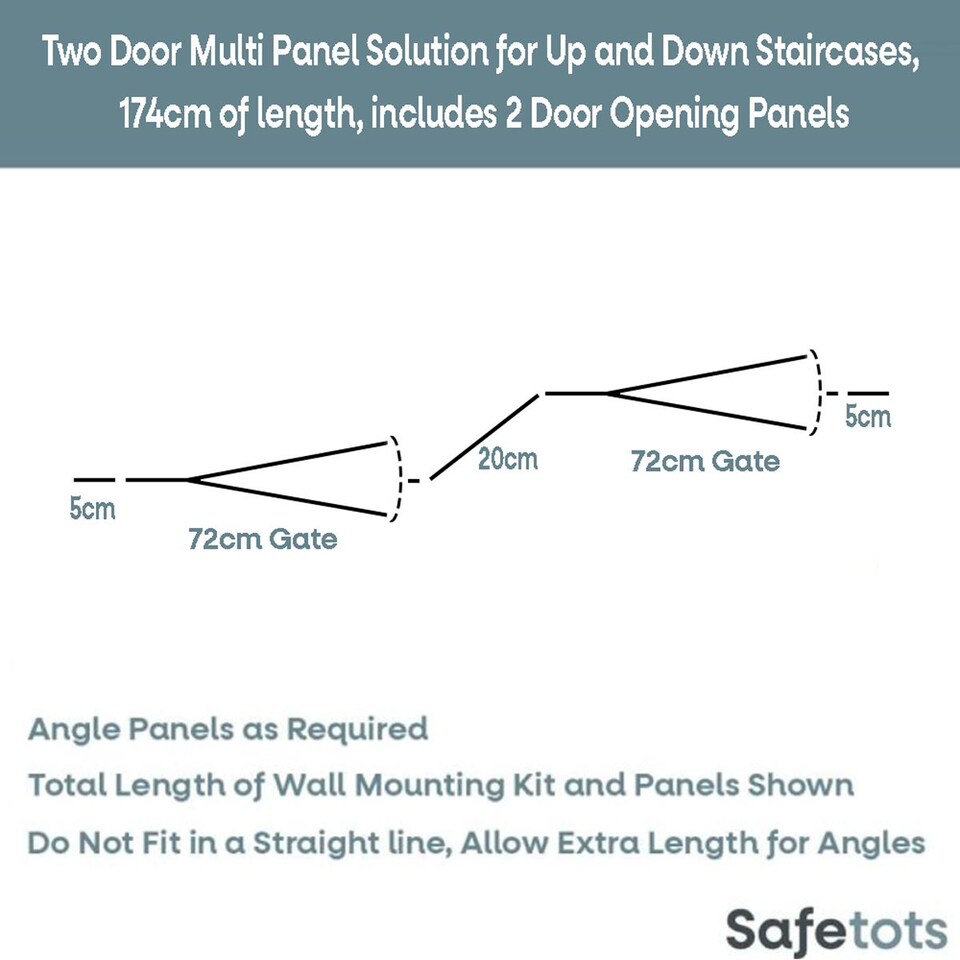 image 1 of Safetots Two Door Multi Panel Solution for Up and Down Staircases, Black, 174cm of length, includes 2 Door Opening Panels
