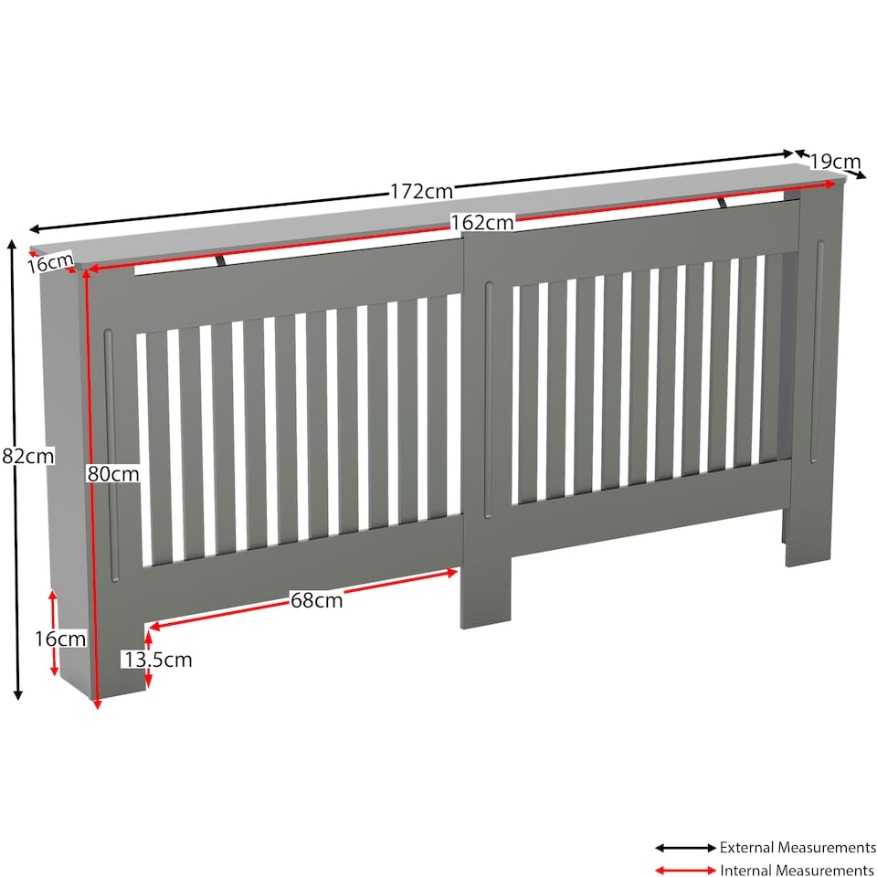 image 1 of Vida Designs Chelsea Radiator Cover Painted MDF Slatted Cabinet, Grey, 172cm