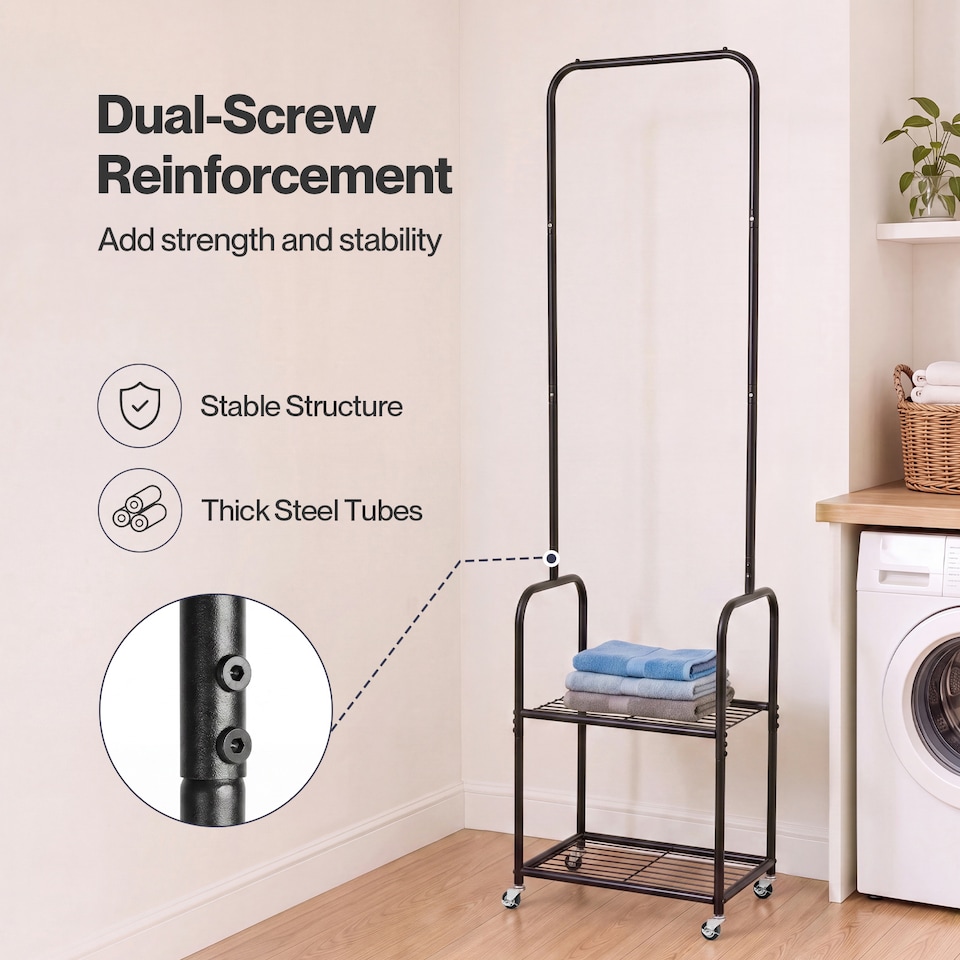 image 1 of Levede Clothes Rack Garment Organizer 2 Shelf Locking Wheels Bedroom Black
