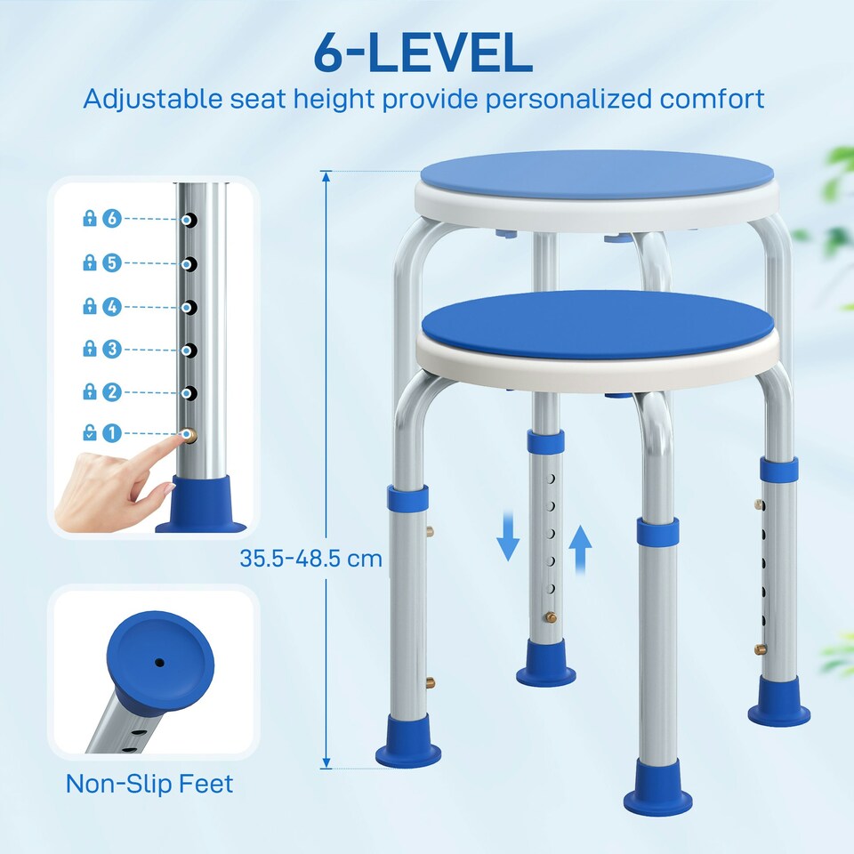 image 1 of HOMCOM 360 Degree Swivel Shower Stool with Non-Slip Feet for Disabled, Blue