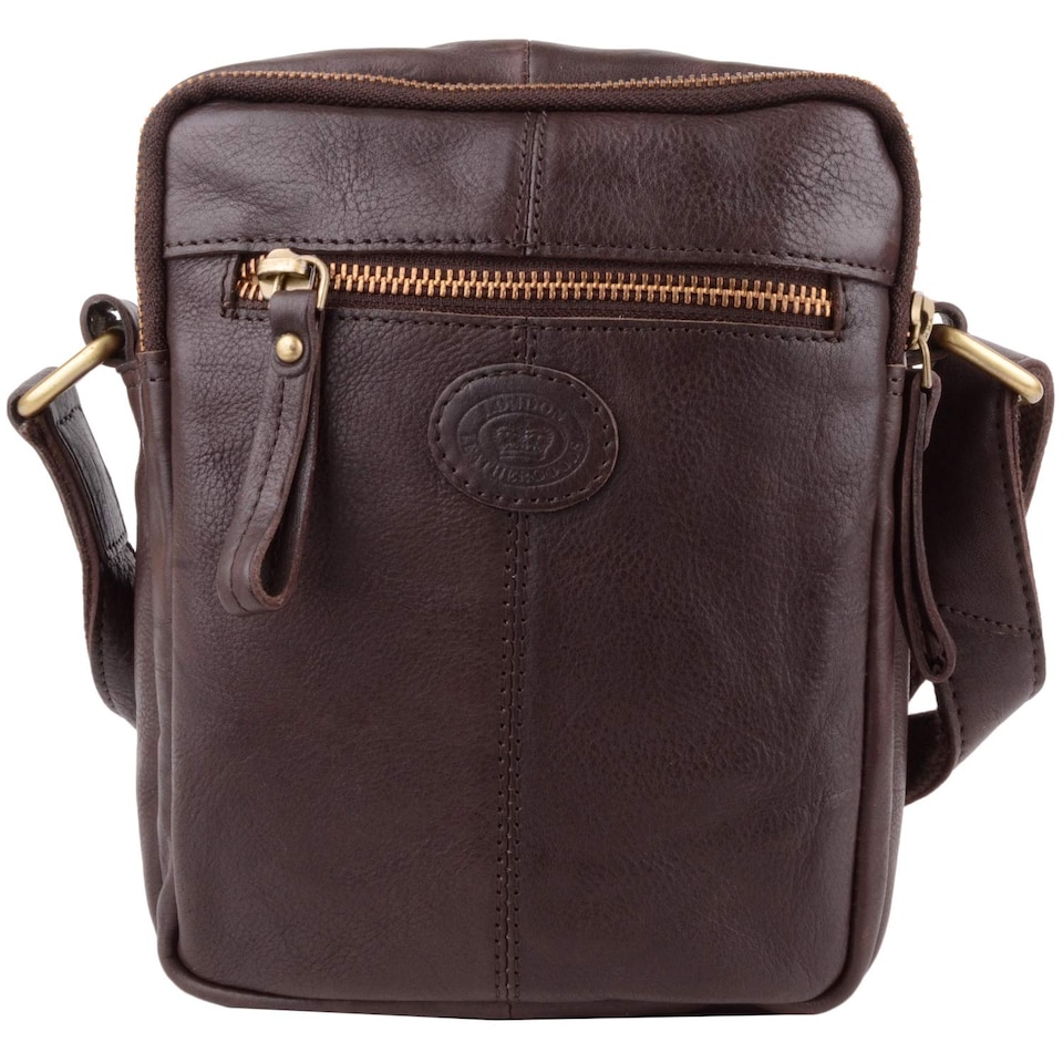 image 1 of London Leathergoods Mens Soft Genuine Leather Travel / Holiday Shoulder / Cross Body Bag | Brown | Dark Brown