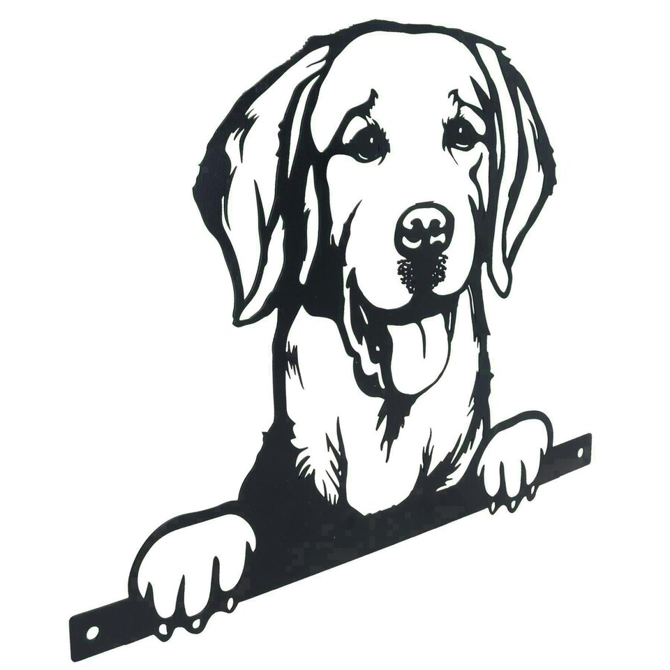 image 1 of Black Metal Peeking Retriever Silhouette with Fixing Plate Garden Ornament Gift