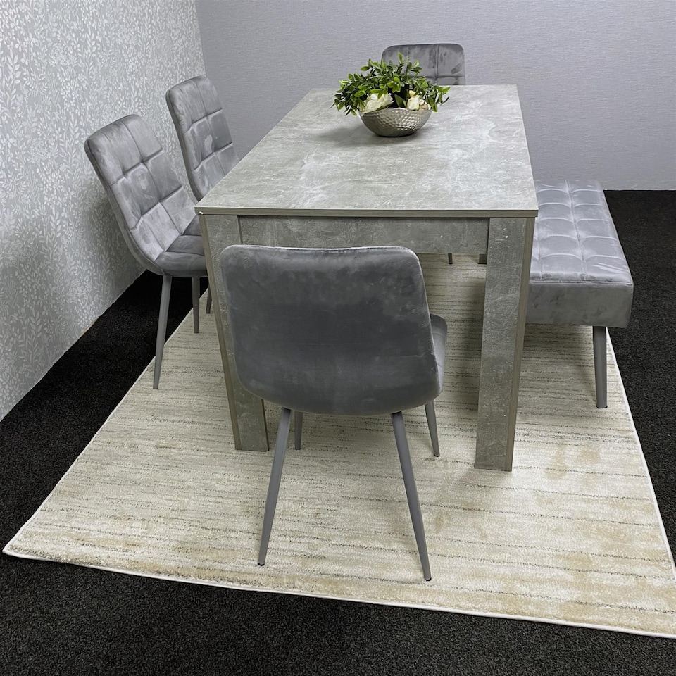 image 1 of Grey Wooden Dining Table Set with 4 Chairs and 1 Bench Dining Kitchen Furniture