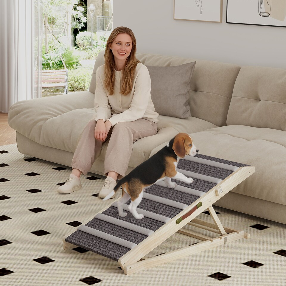 image 1 of PawHut Dog Ramp for Couch, 4 Adjustable Height Dog Climbing Ladder for Bed