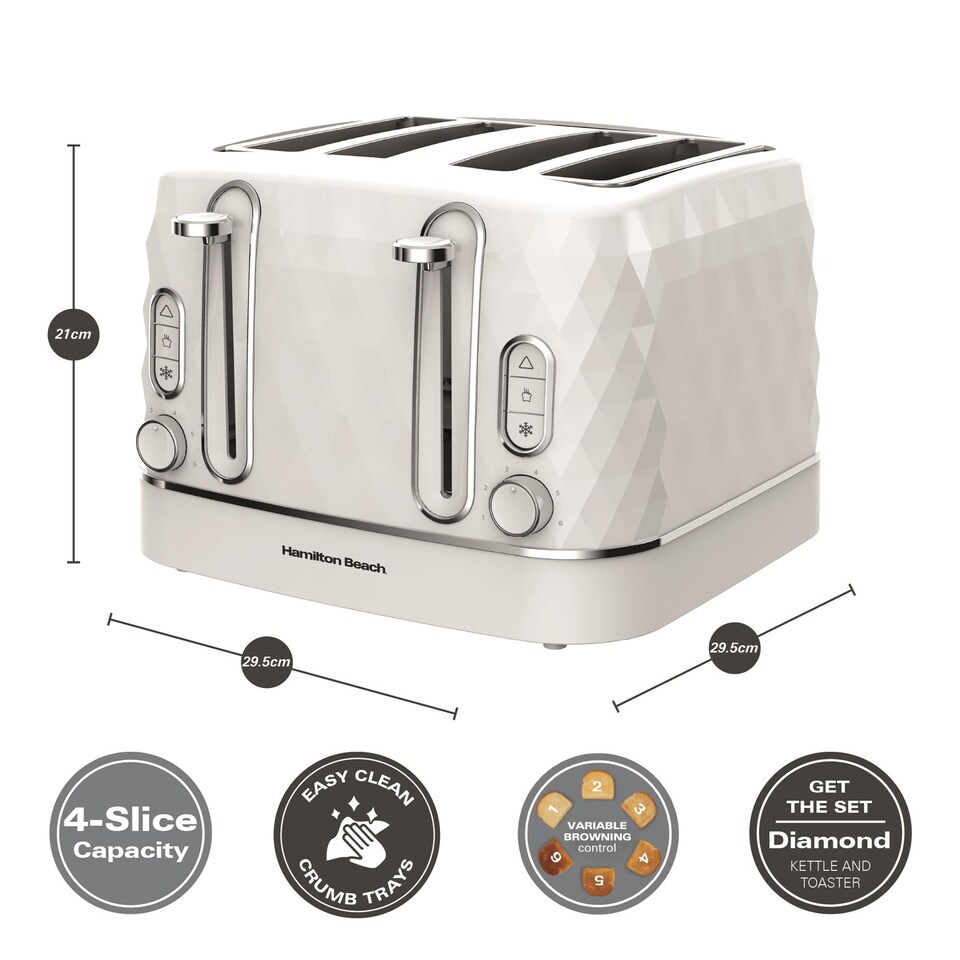 image 1 of Hamilton Beach Diamond Kettle & Toaster Set White