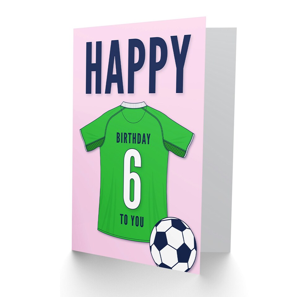 image 1 of Football Strip Kit Green Jersey Top Age 6 Year Old Child Kids 6th Birthday Card