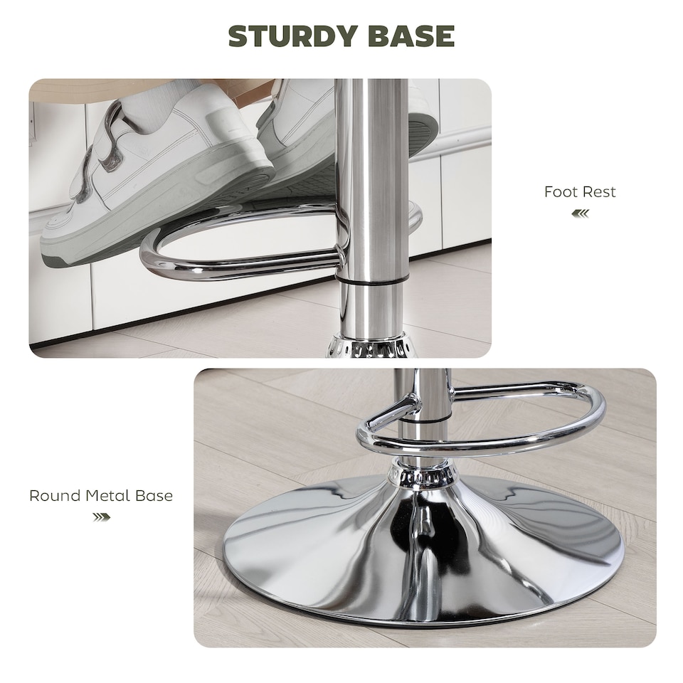 image 1 of HOMCOM Swivel Bar Stool with Extra Large Seat, PU Leather Upholstered Adjustable Barstool with Back, Arm and Footrest, Breakfast Bar Chair for Bistro, Kitchen, Green | Green | Green