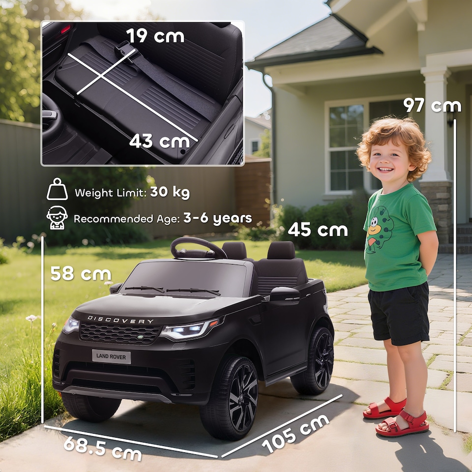 image 1 of AIYAPLAY Land Rover Discovery Licensed 12V Electric Car for Kids, Ride on SUV with Remote Control, 4 Wheel Suspension System, Slow Start, LED Lights, Music, for 3-6 Years Old | Black