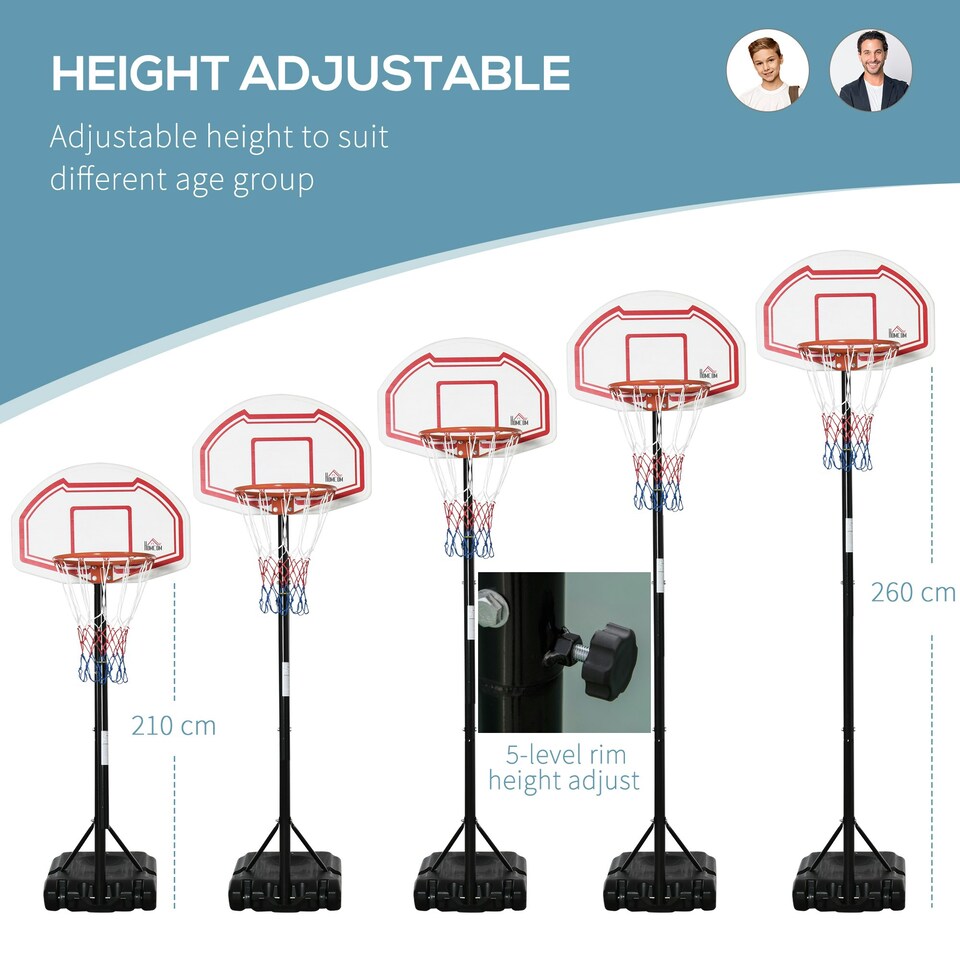 image 1 of HOMCOM Outdoor Adjustable Basketball Hoop Stand w/ Wheels and Base