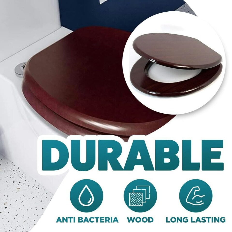 image 1 of Marco Paul Mahogany Wooden Toilet Seat 18" Brown