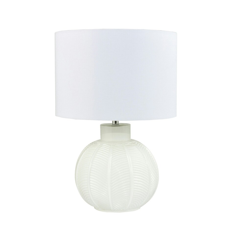 image 1 of Contemporary Opal White Glass Table Lamp in Leaf Design and Ivory White Shade