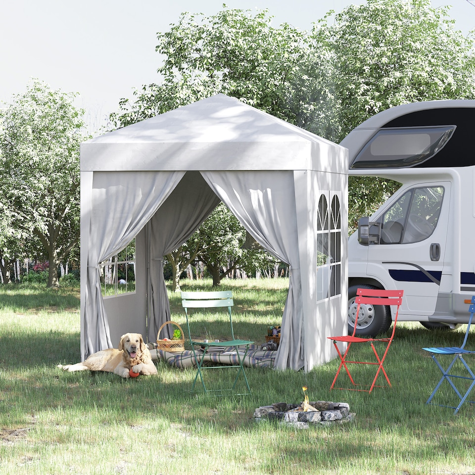 image 1 of Outsunny 2 x 2 m Garden Pop Up Gazebo, Wedding Party Tent Marquee, Water Resistant Awning Canopy with Sidewalls, Windows, Carry Bag, White