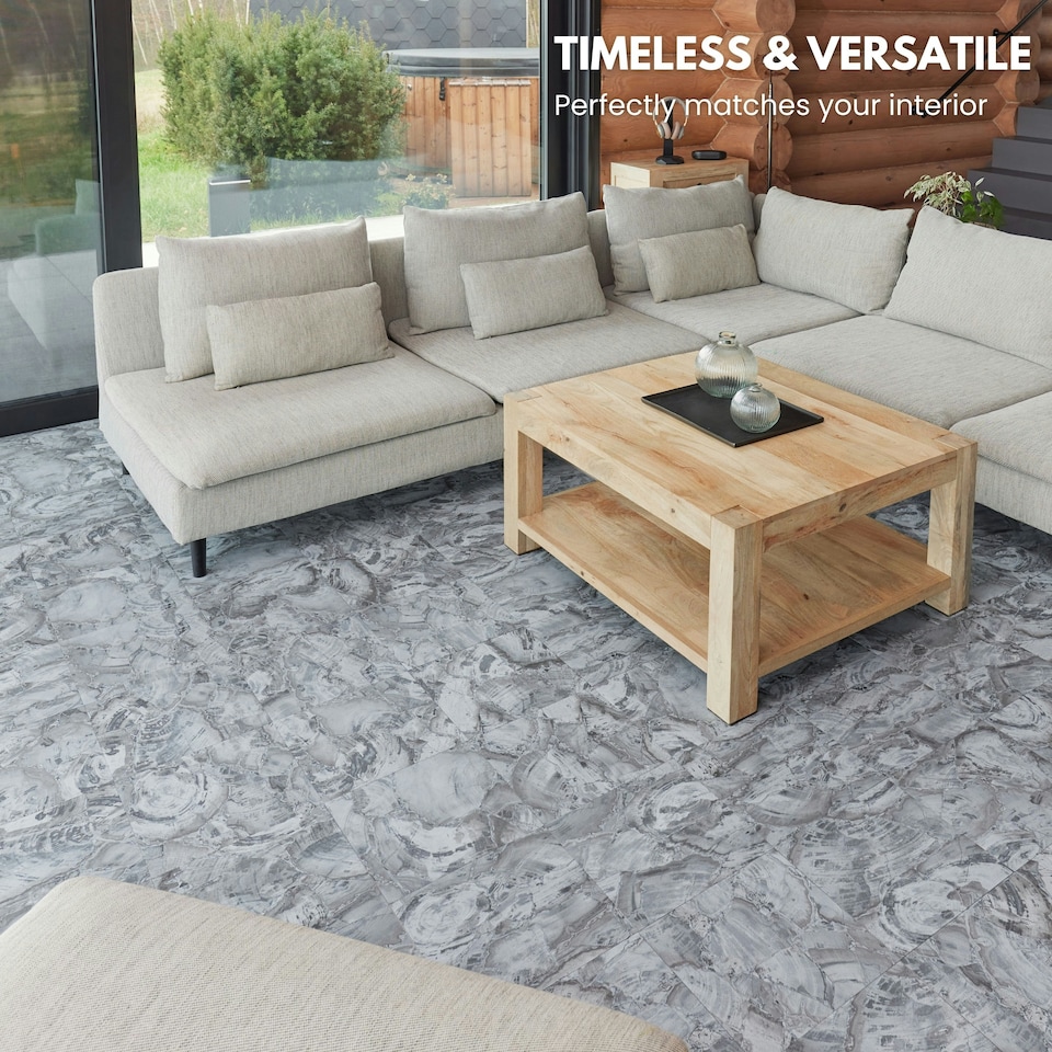 image 1 of NOVECRAFTO Vinyl Floor Tiles Self Adhesive – 12x12in Peel and Stick Flooring for Kitchen, Bathroom & Living Room – Charcoal Marble Flow Design Grey | 3.72 sqm