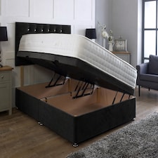 Side Lift 3ft Single Black Plush Ottoman Bed With Headboard and Mattress
