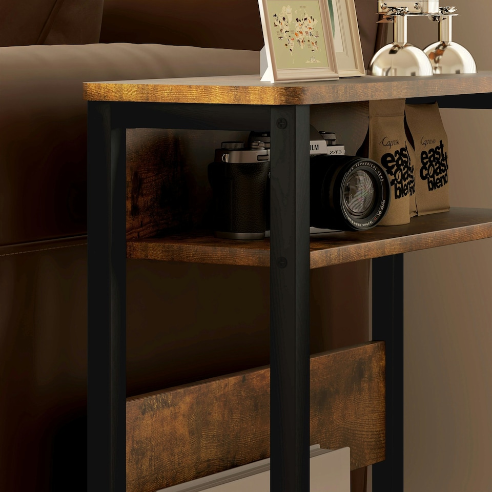 image 1 of HOMCOM Narrow Side Table with Storage, Bedside End Table, Rustic Brown 
