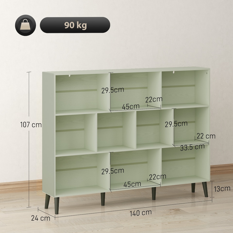 image 1 of HOMCOM 3-Tier Bookshelf with 10 Cubbies, Book Shelf with Wood Legs