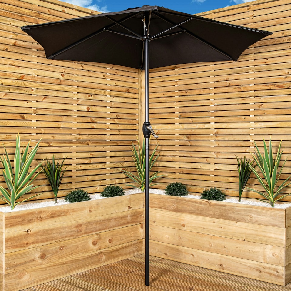 image 1 of Samuel Alexander Outdoor 6 Seater Glass Top Table and Chairs Patio Set with Parasol in Black