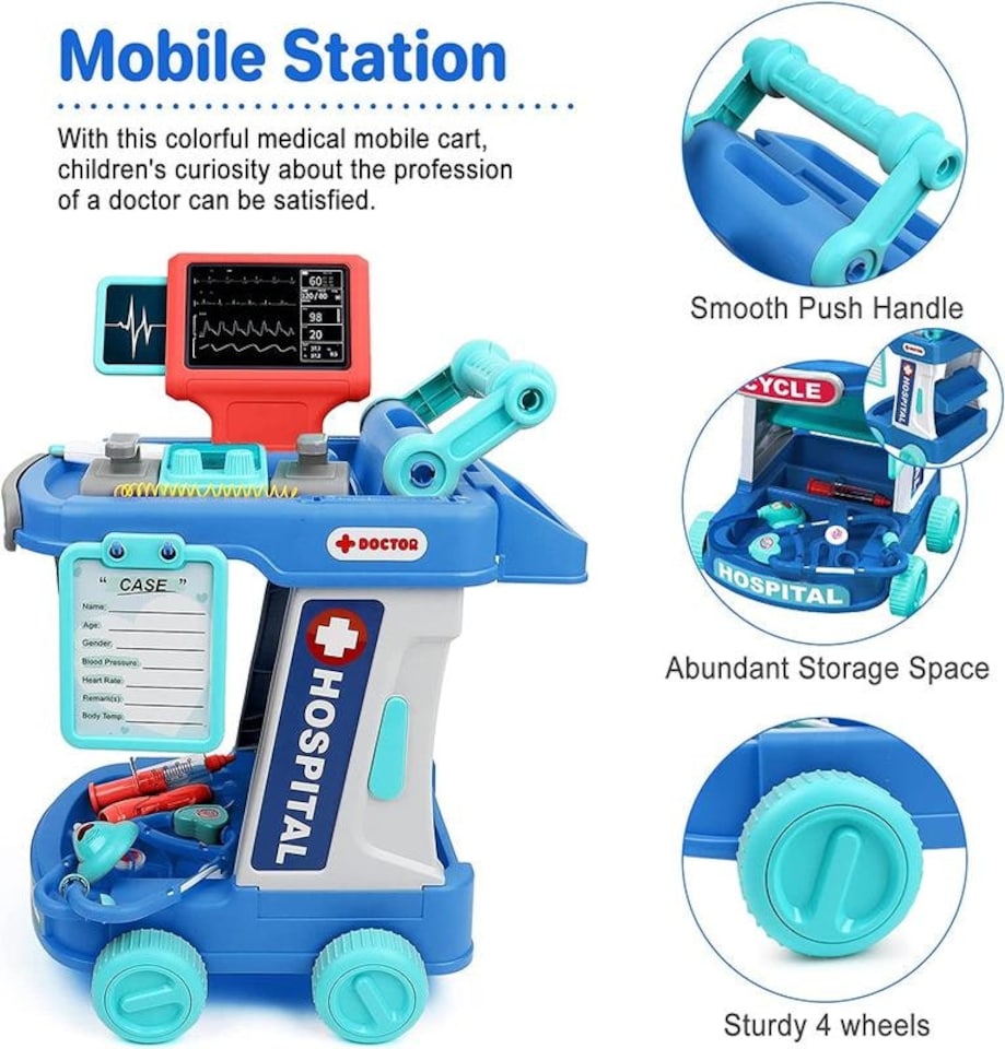image 1 of Multi-Purpose Doctor’s Trolley Set for Kids – Educational Role Play Medical Center Playset for Ages 3-12