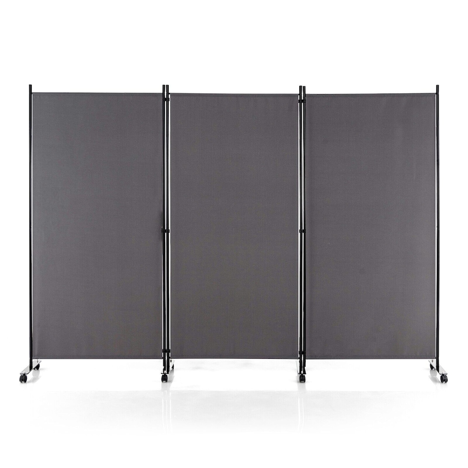 image 1 of COSTWAY 3 Rolling Privacy Screens Freestanding Panel Room Divider on Wheels Grey