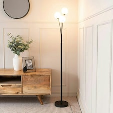 ValueLights Velika Black 3 Arm Opaque Globe Floor Lamp Light with LED Bulbs