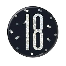 Unique Party Prismatic 18th Badge - Black/Silver - One Size