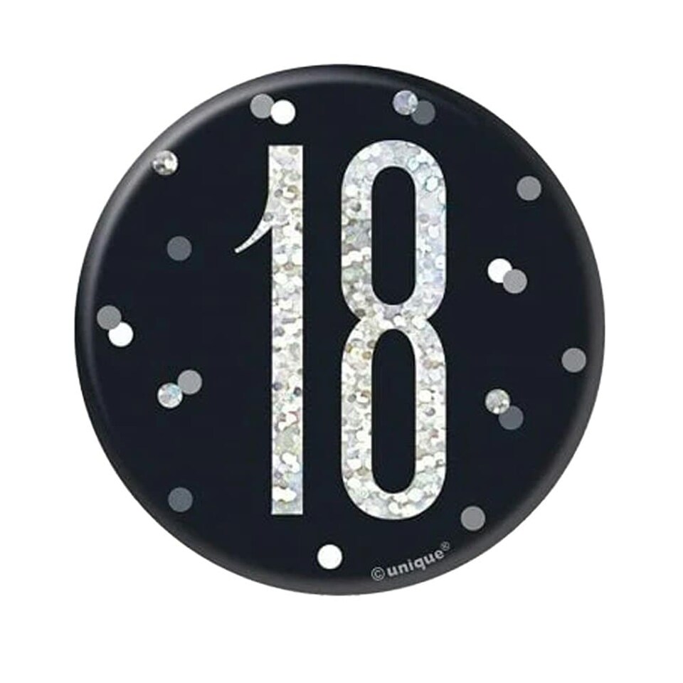 image 1 of Unique Party Prismatic 18th Badge - Black/Silver - One Size