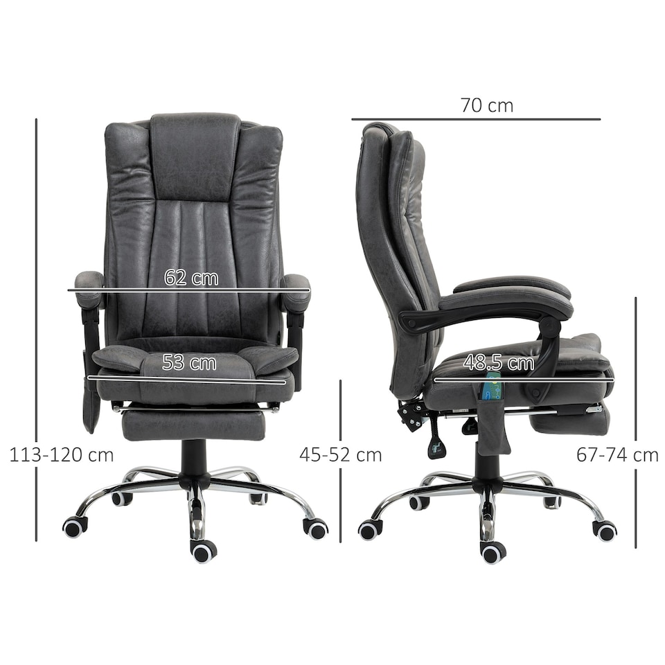 image 1 of Vinsetto Office Chair with Massage and Heat, Microfibre Reclining Computer Desk Chair with Footrest and Adjustable Height, Swivel Wheels for Home Office, Charcoal Grey