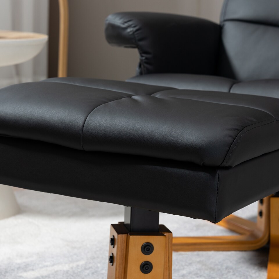 image 1 of HOMCOM PU Leather Swivel Recliner Chair with Footstool, Wooden Base and Storage for Living Room, Black