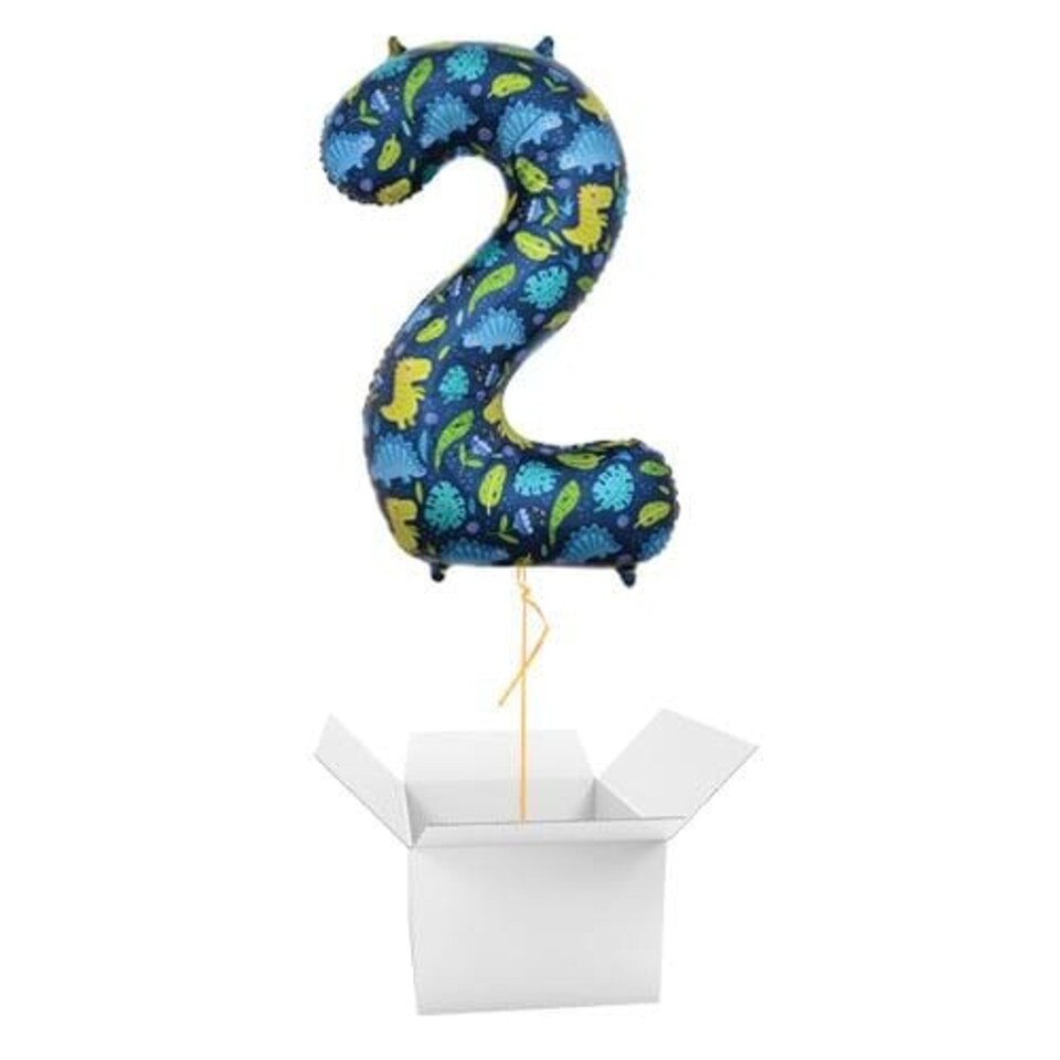 Dinosaur Number 2 Helium Foil Giant Balloon - Inflated Balloon in a Box Multi
