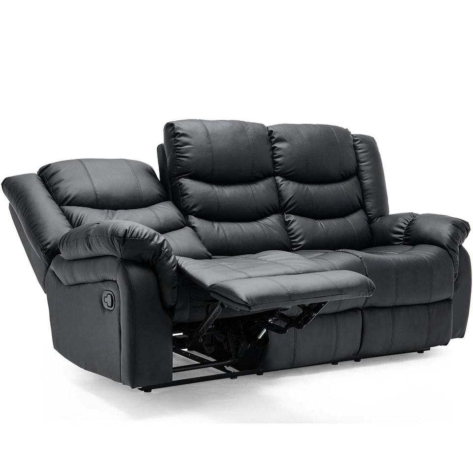 image 1 of Seattle 3 Seater Manual High Back Bonded Leather Recliner Sofa (Black)