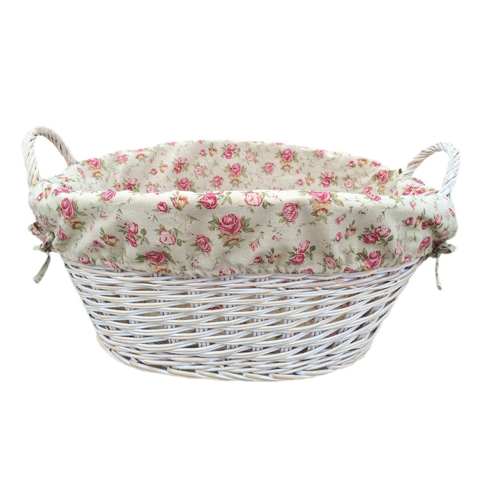 image 1 of White Finish Garden Rose Lined Wash Basket | Multi | Garden Rose
