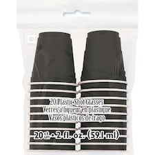 Pack of 20 Black Plastic Shot Glasses