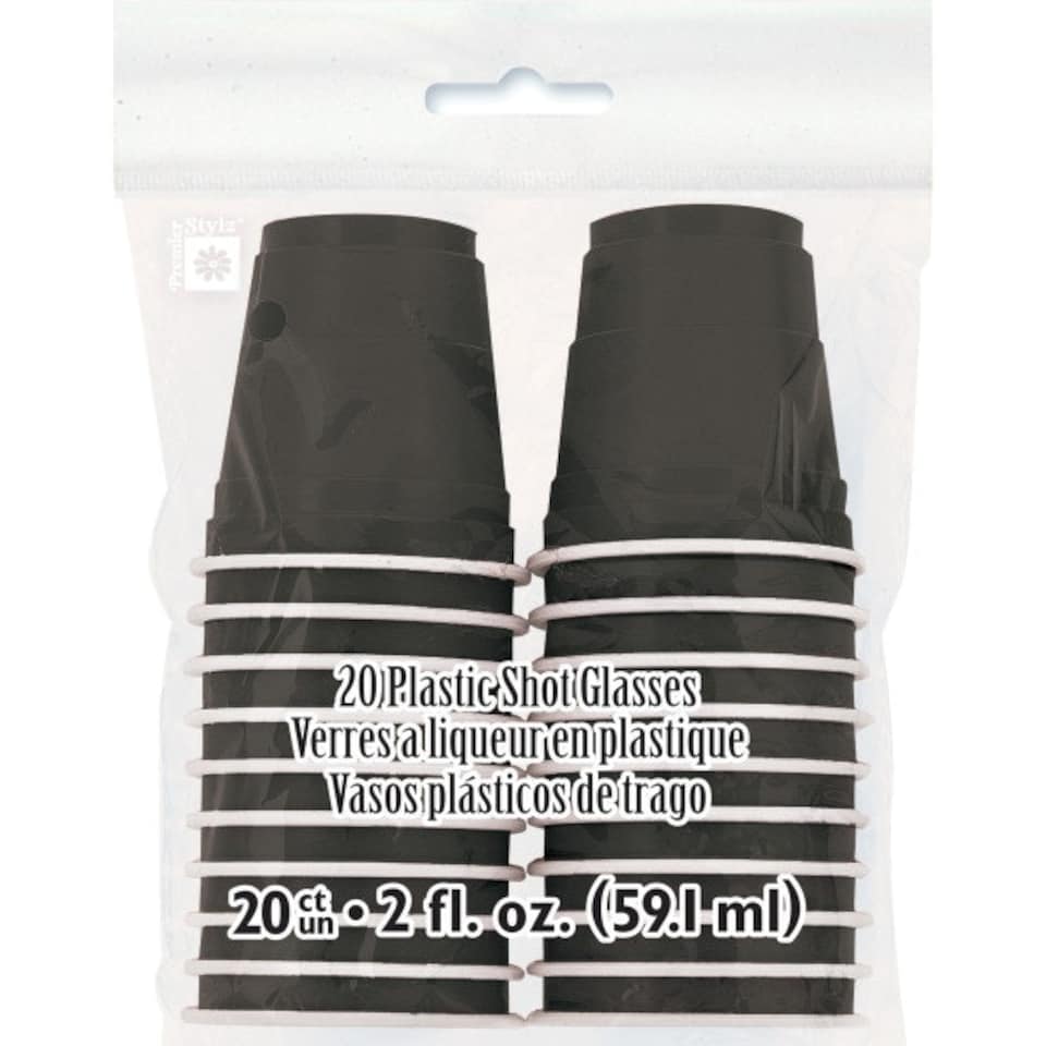 image 1 of Pack of 20 Black Plastic Shot Glasses