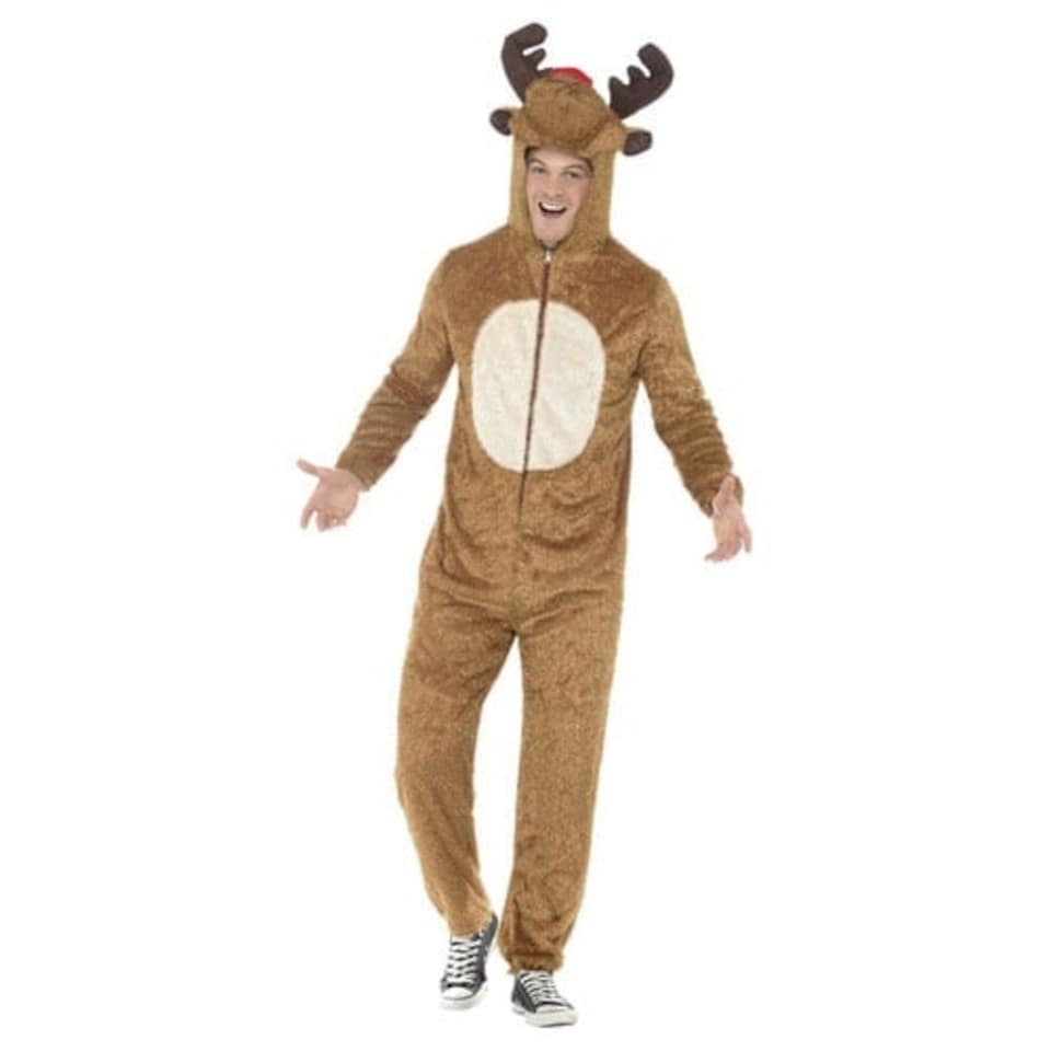 image 1 of Reindeer Christmas Onesie Fancy Dress Costume Unisex Adult Large Brown | L