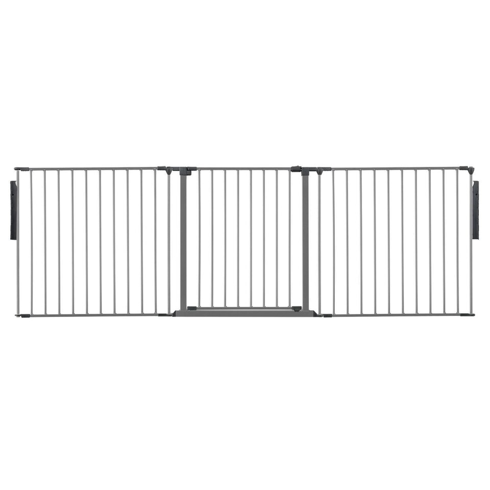 image 1 of Safetots Premium Multi Panel Room Divider, up to 226cm Wide, Grey, 70cm Tall, Flexible Barrier with Door for Baby and Toddler | Grey