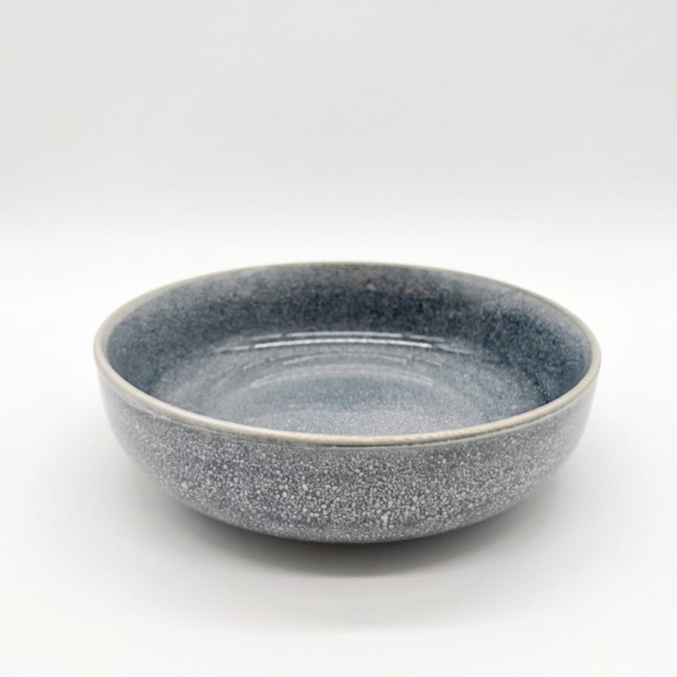 image 1 of Reactive Ash Blue Glaze Dinnerware Pasta Bowl 6pc Set 20cm