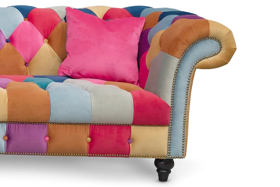 image 1 of Multicoloured Velvet Patchwork 3 Seater Scroll Arm Chesterfield Sofa PORTOFINO