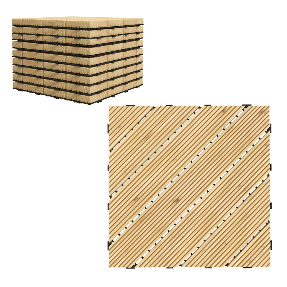 image 1 of Outsunny 9 Pcs Interlocking Flooring Tiles for Patio, Balcony, Hot Tub, Yellow