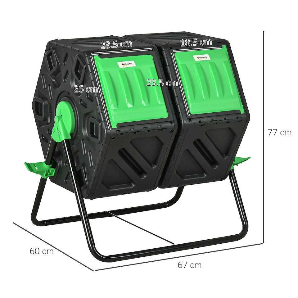 image 1 of Outsunny 130L Compost Bin Dual Chamber Rotating Composter w/ Ventilation Holes