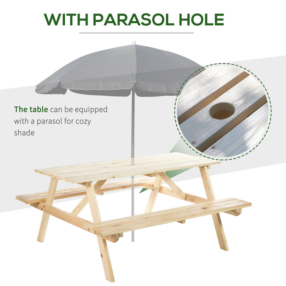 image 1 of Outsunny 5.8FT Outdoor Wooden Picnic Table Bench Garden Patio Pub Chair 6 Seats