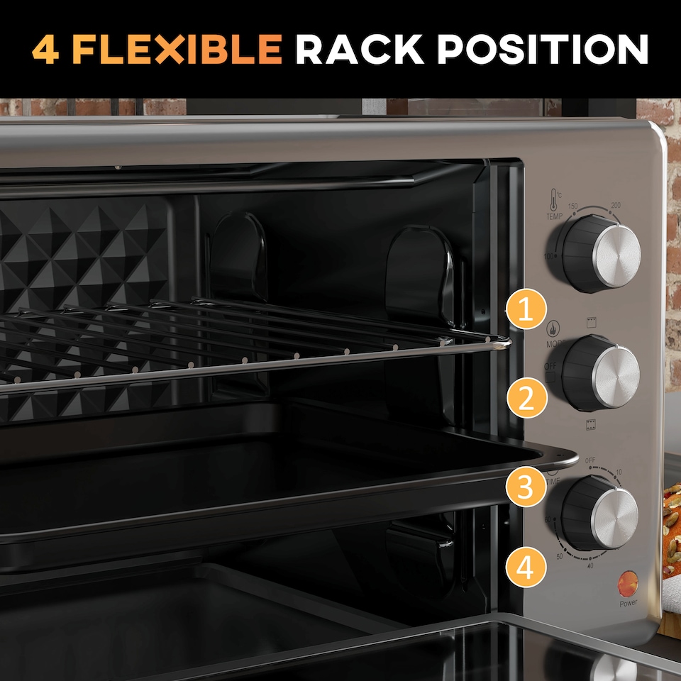 image 1 of HOMCOM 30 Litre Mini Oven, Countertop Electric Cooker & Grill for Roasting, Baking, Grilling with Adjustable Temperature, 60 Min Timer, Baking Tray and Wire Rack, 1600W, Silver