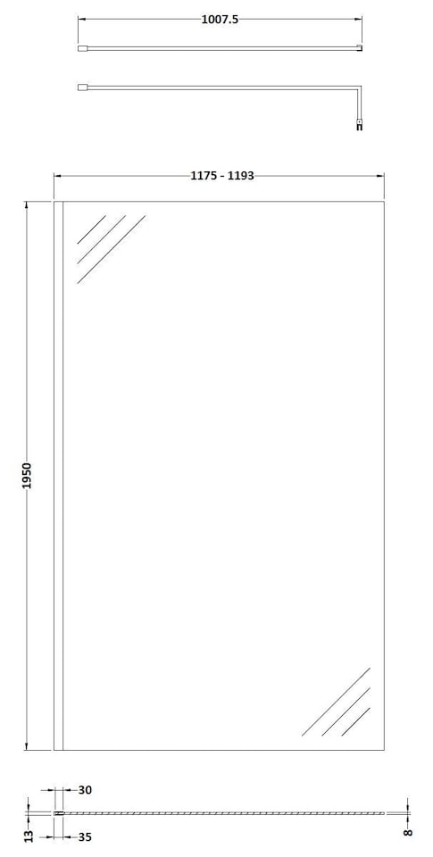 image 1 of Balterley Toughened Safety Glass Wetroom Screen with Support Bar
