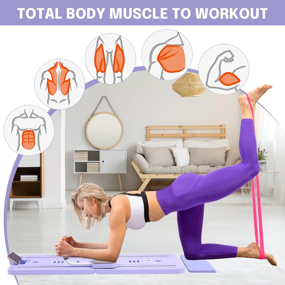 image 1 of Upgraded Foldable Pilates Machine with Resistance Bands