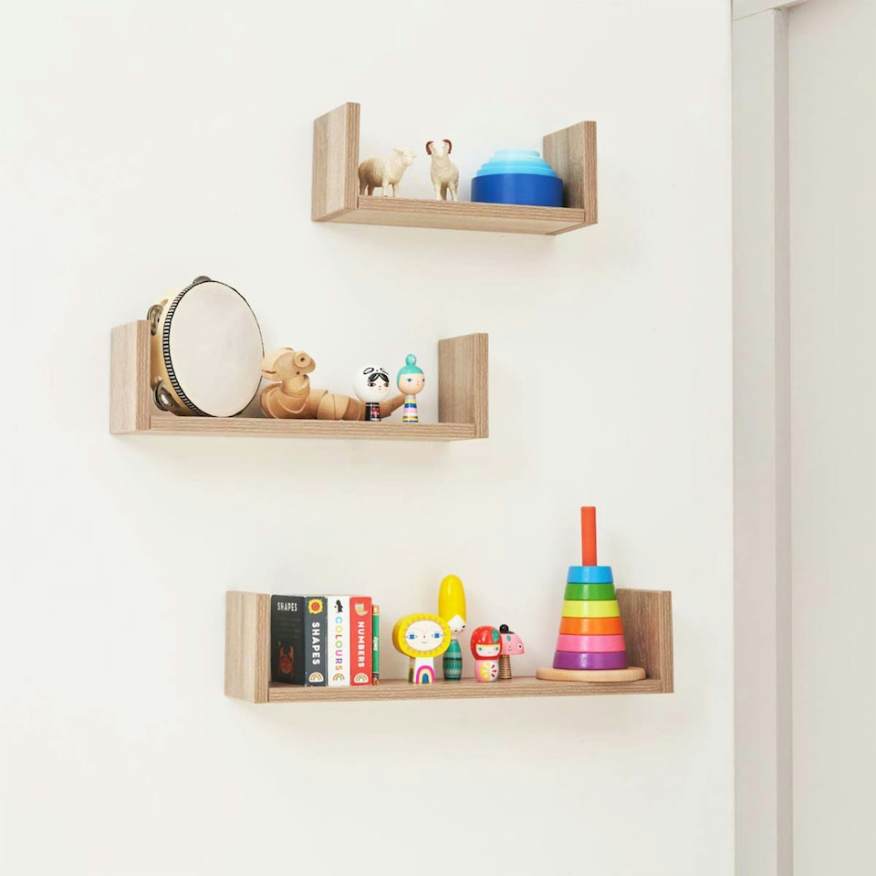 image 1 of Tutti Bambini Set of Three U-Shaped Wall Shelves - Oak